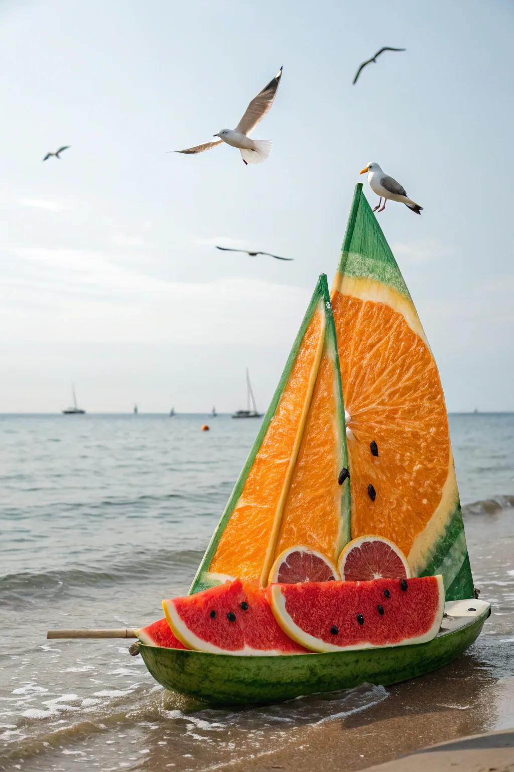 An elegant melon yacht presenting revitalizing citrus sails.