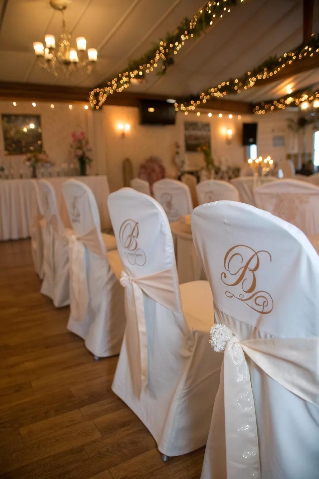 Personalized chair covers make your guests feel cherished.