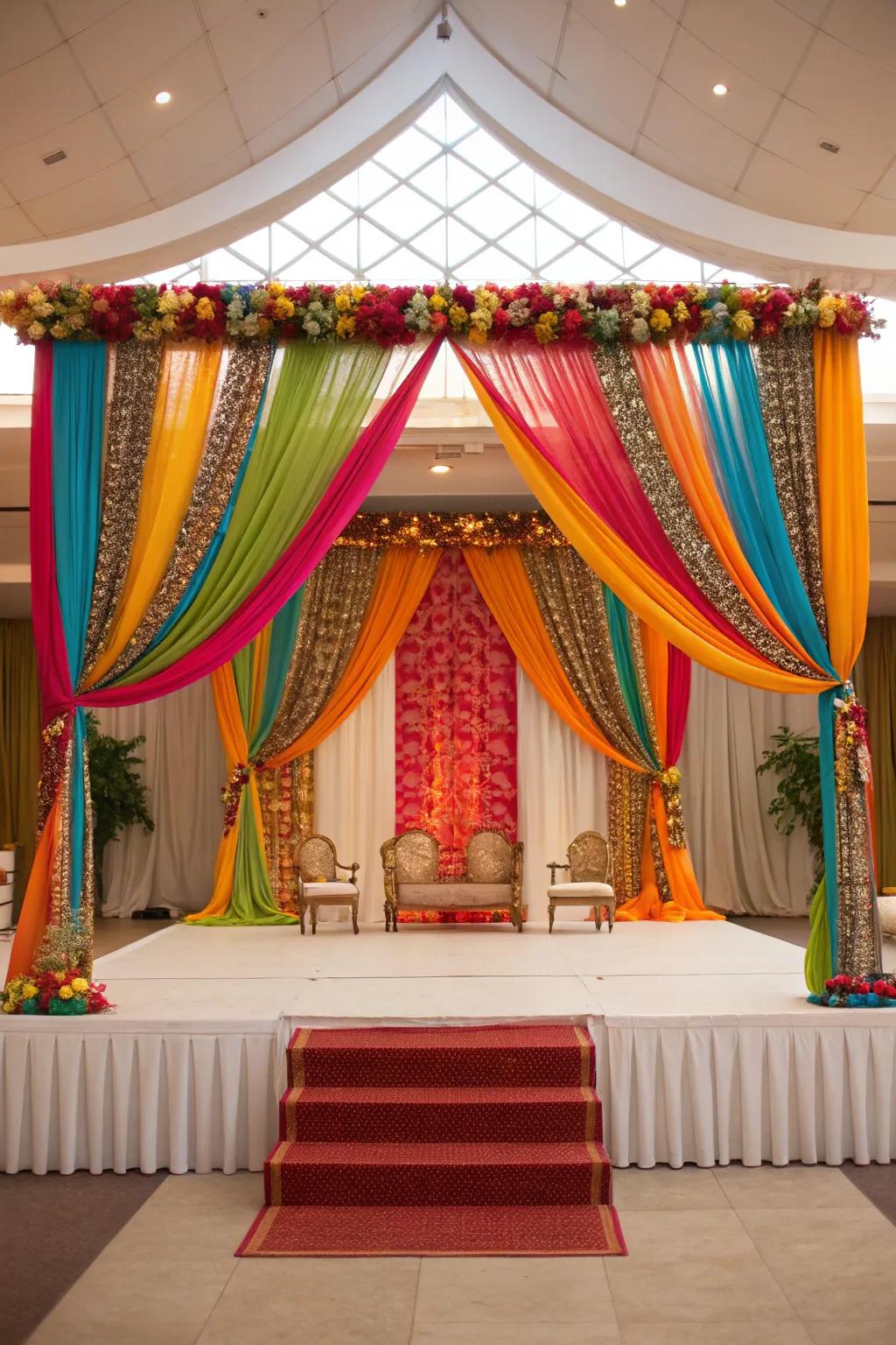 Make your wedding colors pop using vibrant drapery settings.
