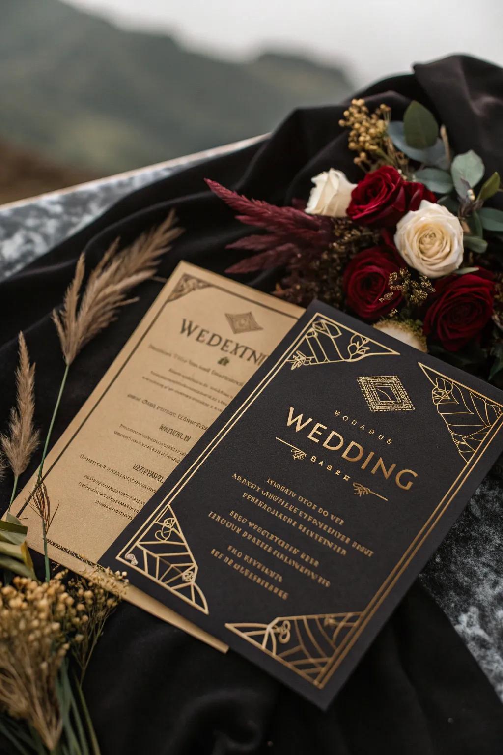 Dramatic wedding invitation featuring rich, intense colors.