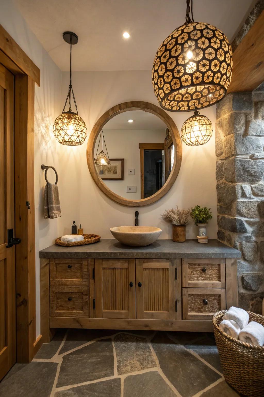 Distinct reflections and illumination introduce style to this Western bathroom.