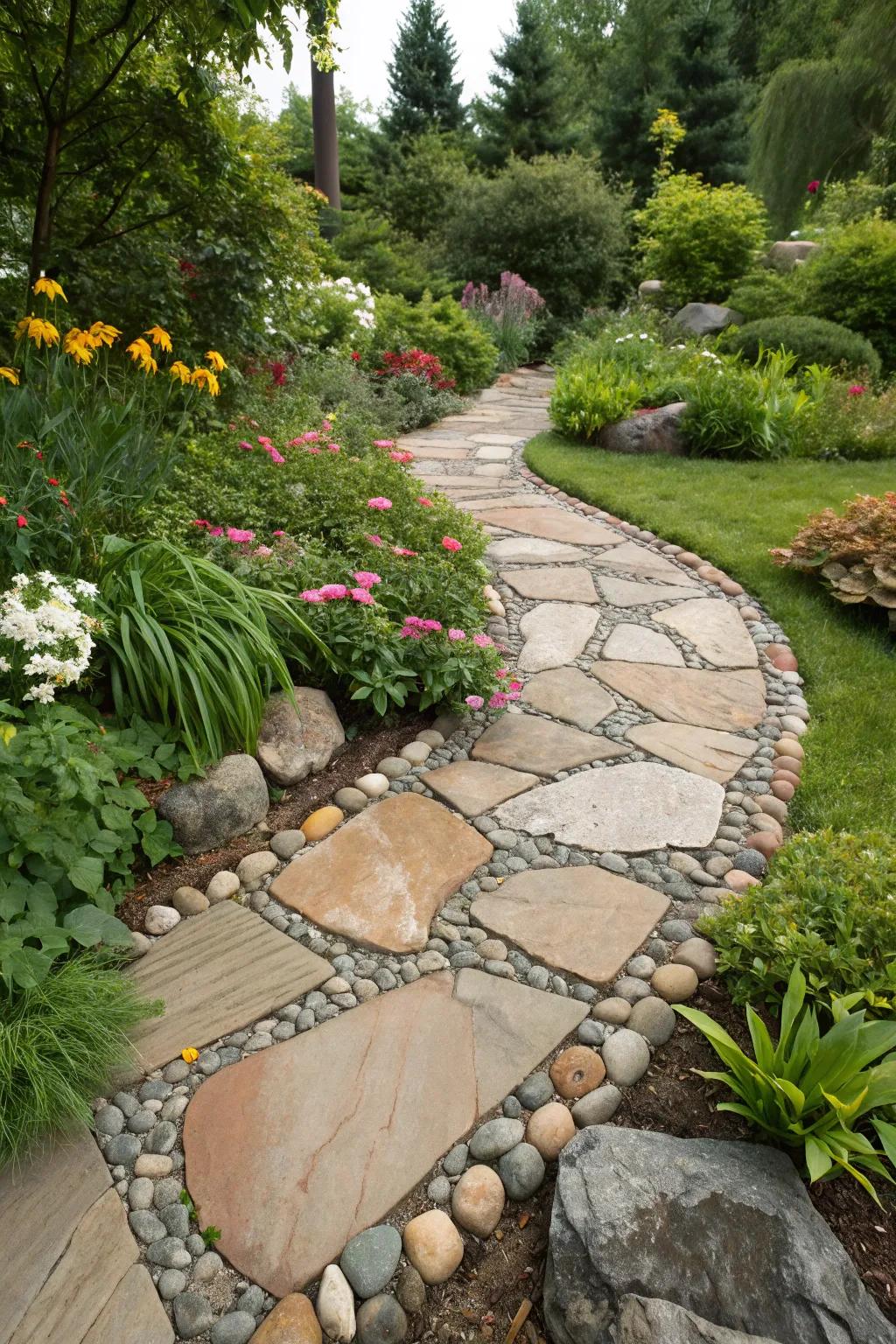 Ornamental stones introduce texture and uniqueness to a stone walkway.