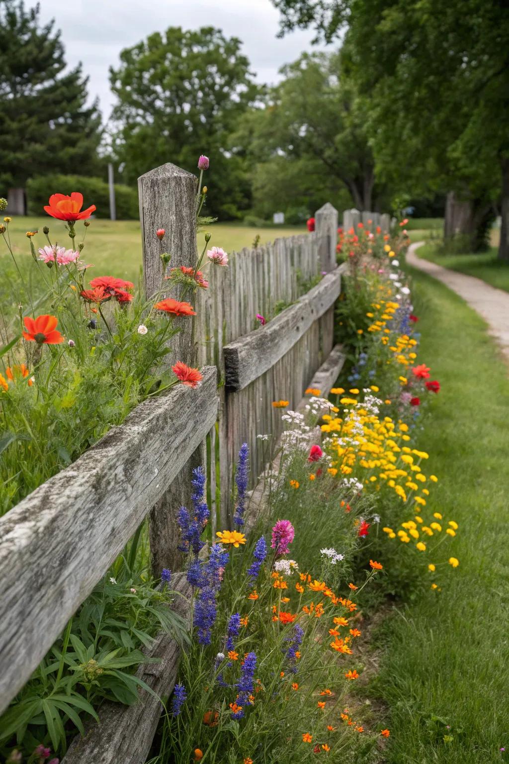 A vibrant wildflower border breathing renewed vitality into fences.