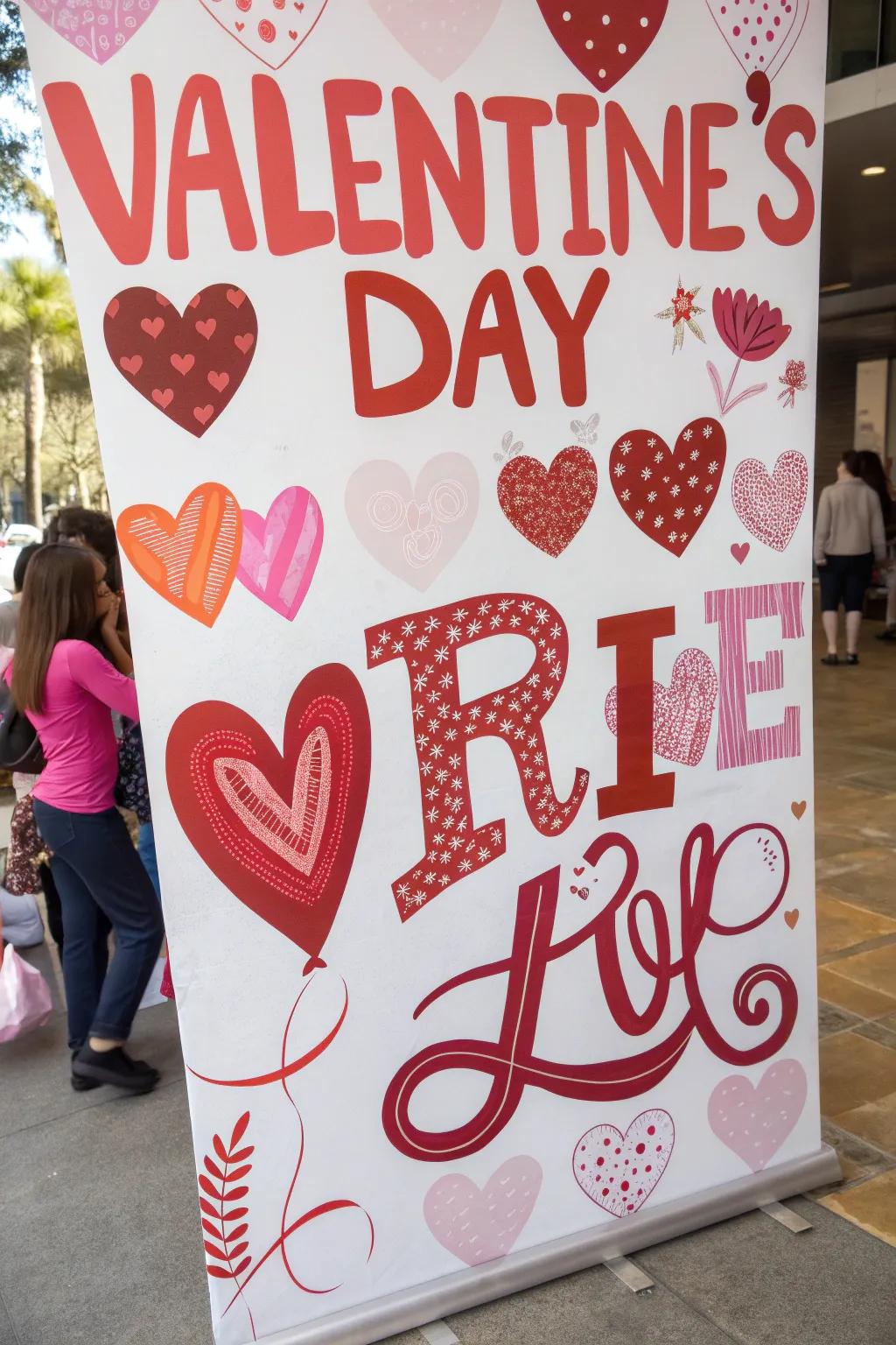 A striking Valentine's placard with dynamic typefaces, ideal for grabbing attention.