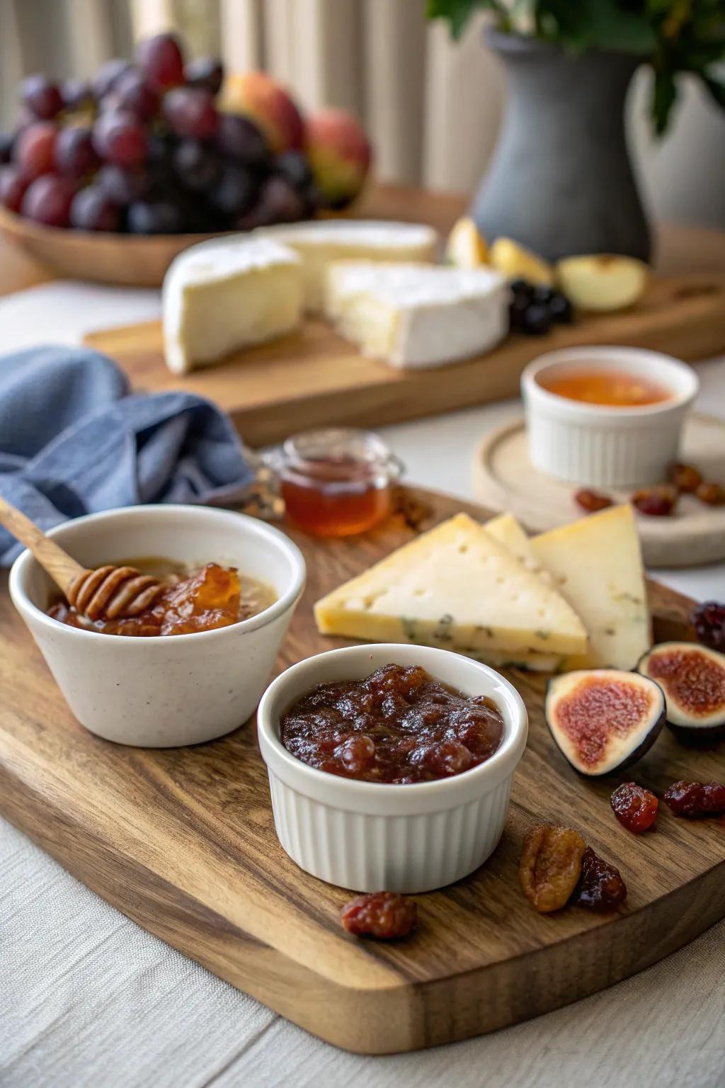 Sweet spreads provide a delicious contrast to savory elements.