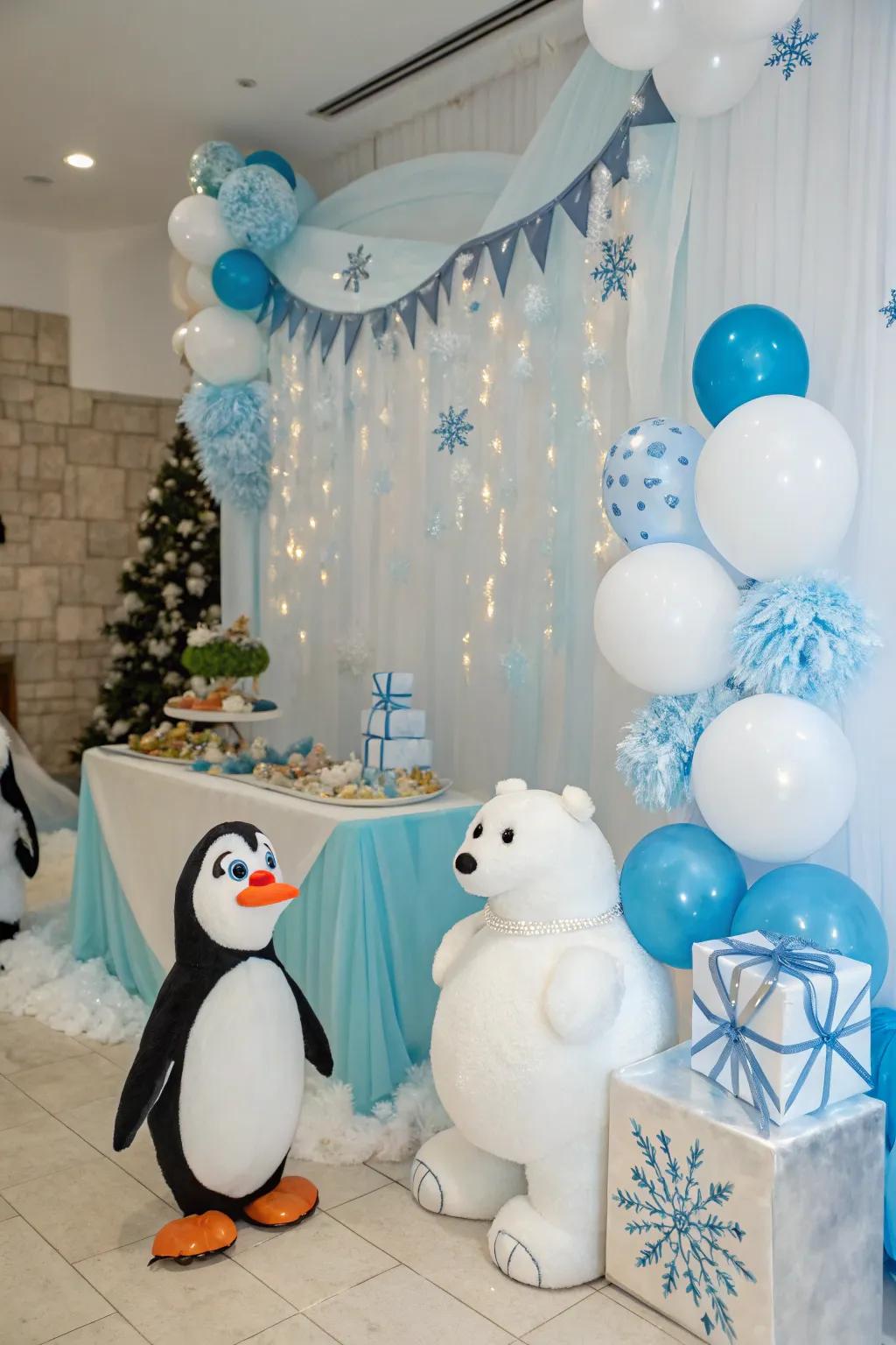 A charming penguin and polar bear themed baby shower.