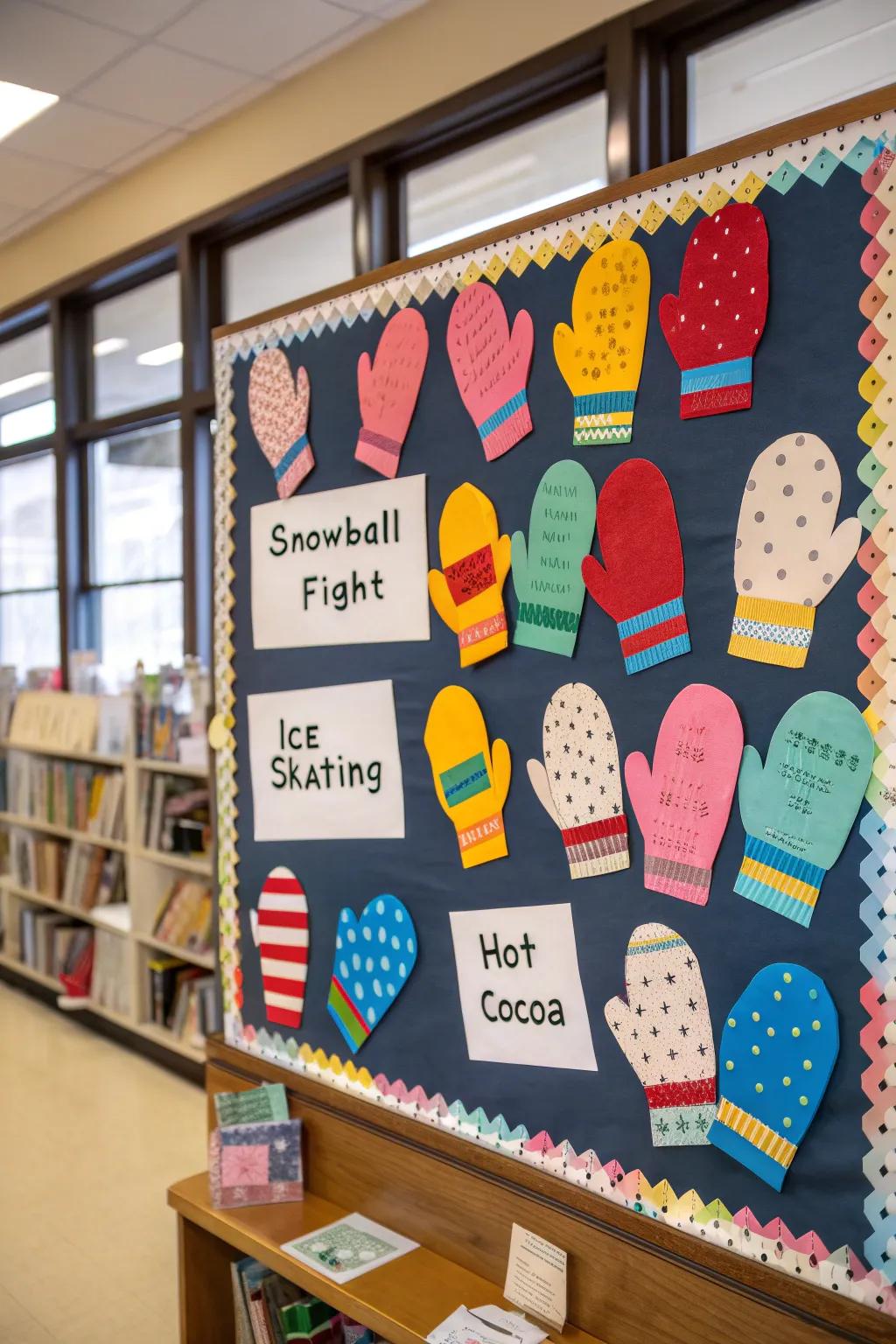 A hand warmer display filled with students' favorite winter activities adds a personalized touch.