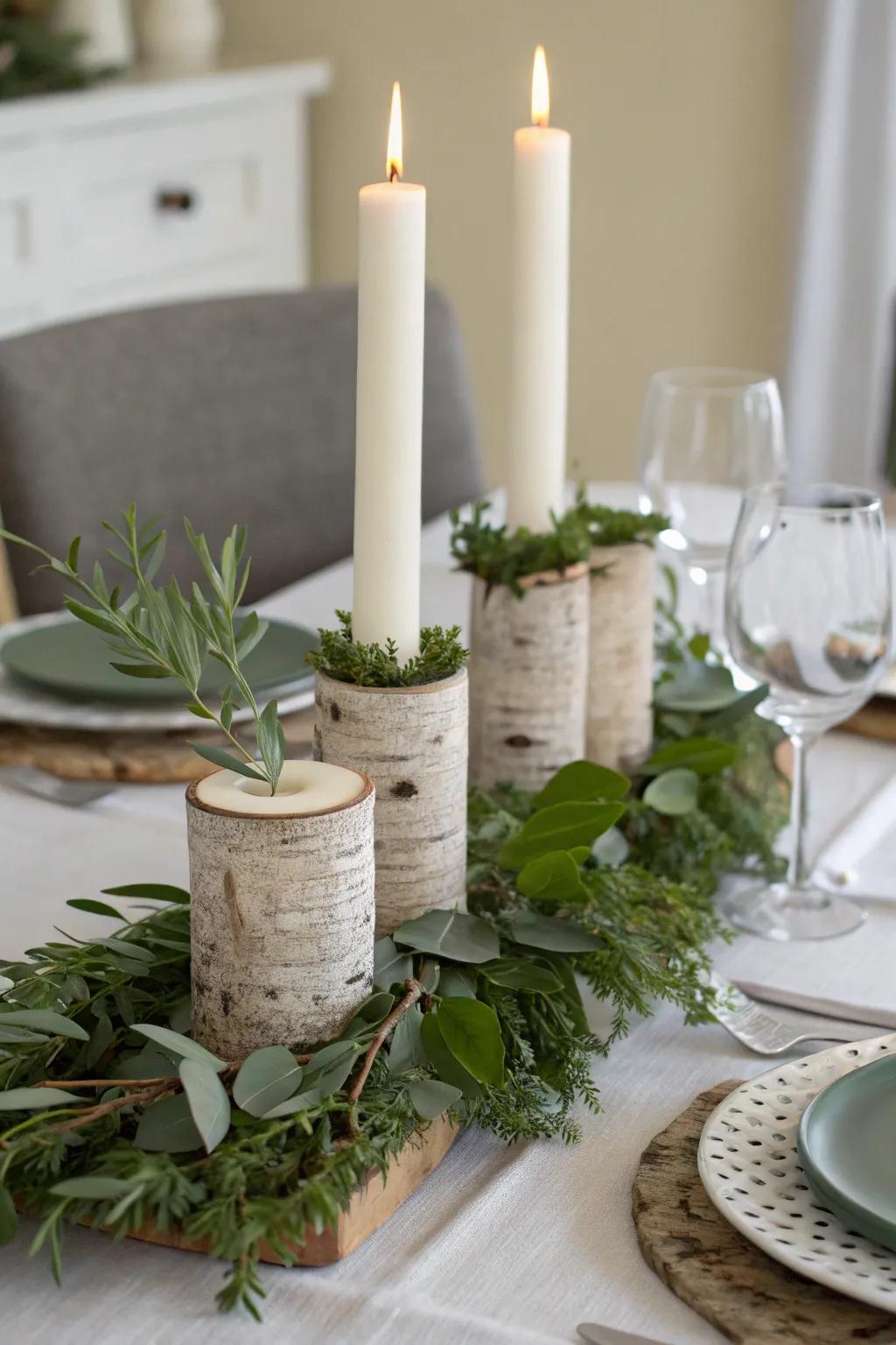 Country-style charm using woodland branch light keepers.