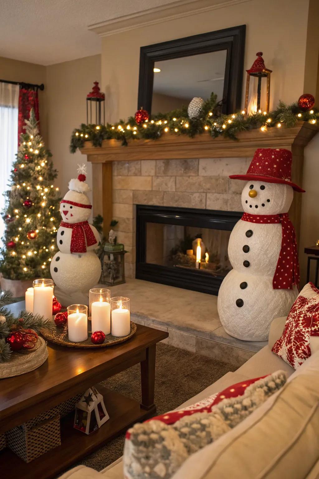 Bring a cheerful element using a snowman-centered display.