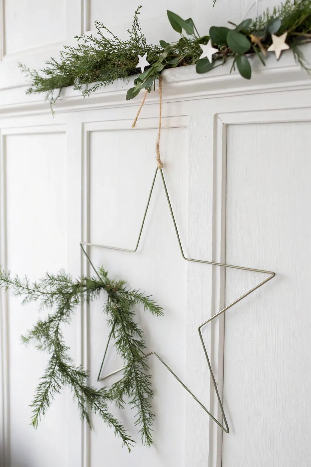 A minimalist Scandinavian star wreath for subtle elegance.