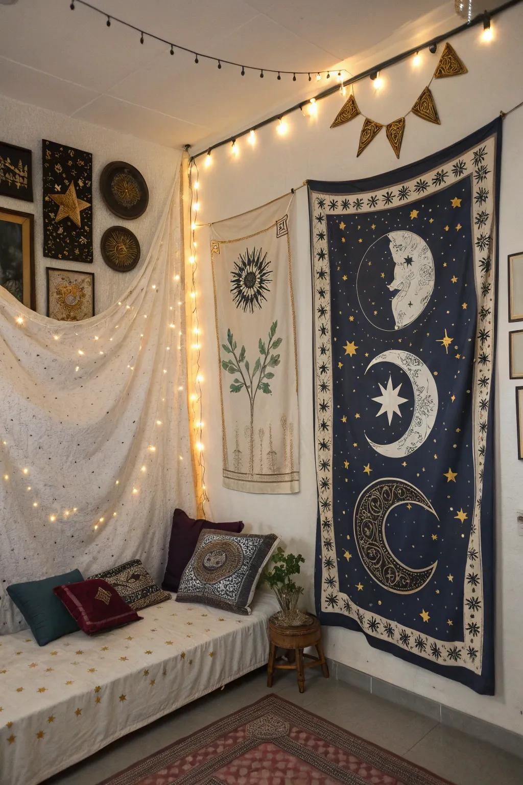 Celestial signs introduce a mystical element to your witch room design.
