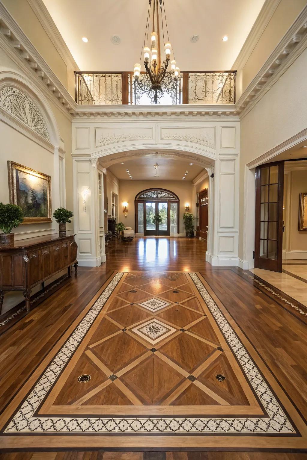 Borders create a framing effect, resembling a stylish rug.