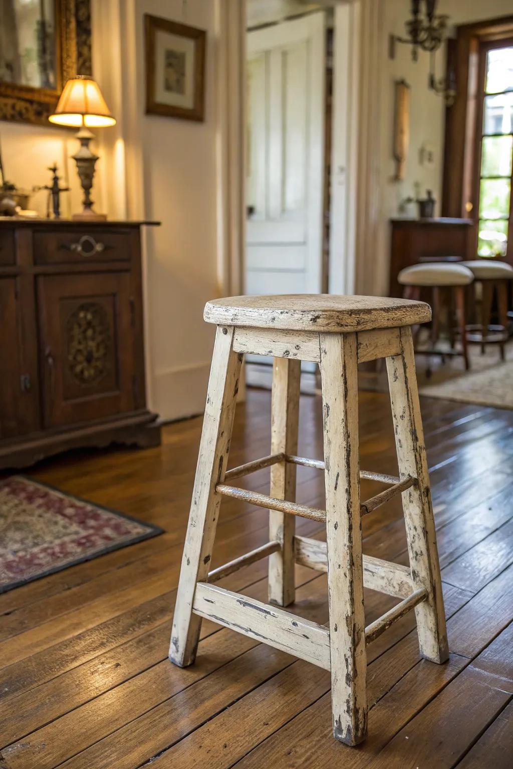 Timeless elegance is evident in this aged hardwood stool.