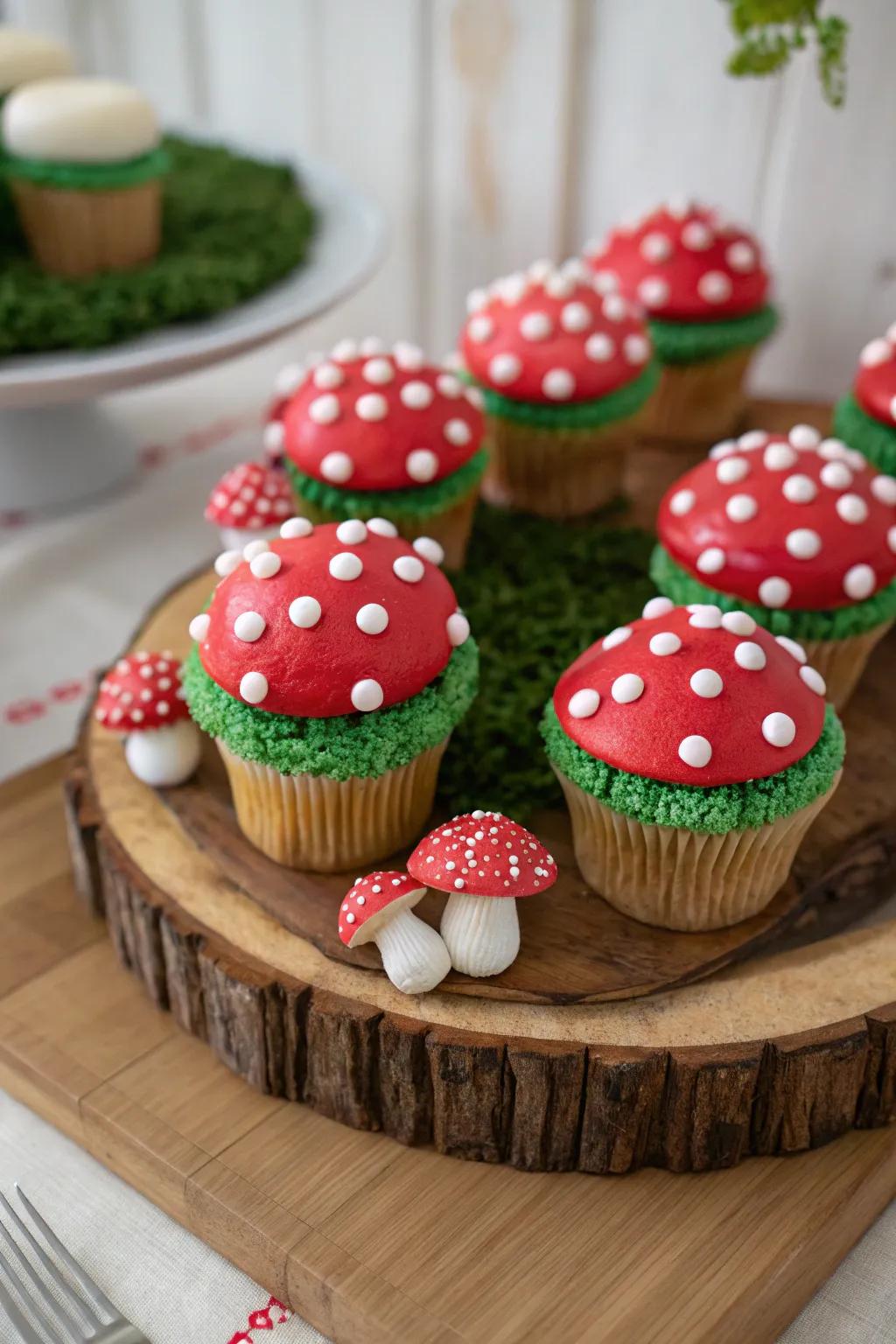 Please your guests with whimsical fungus-inspired cupcakes.