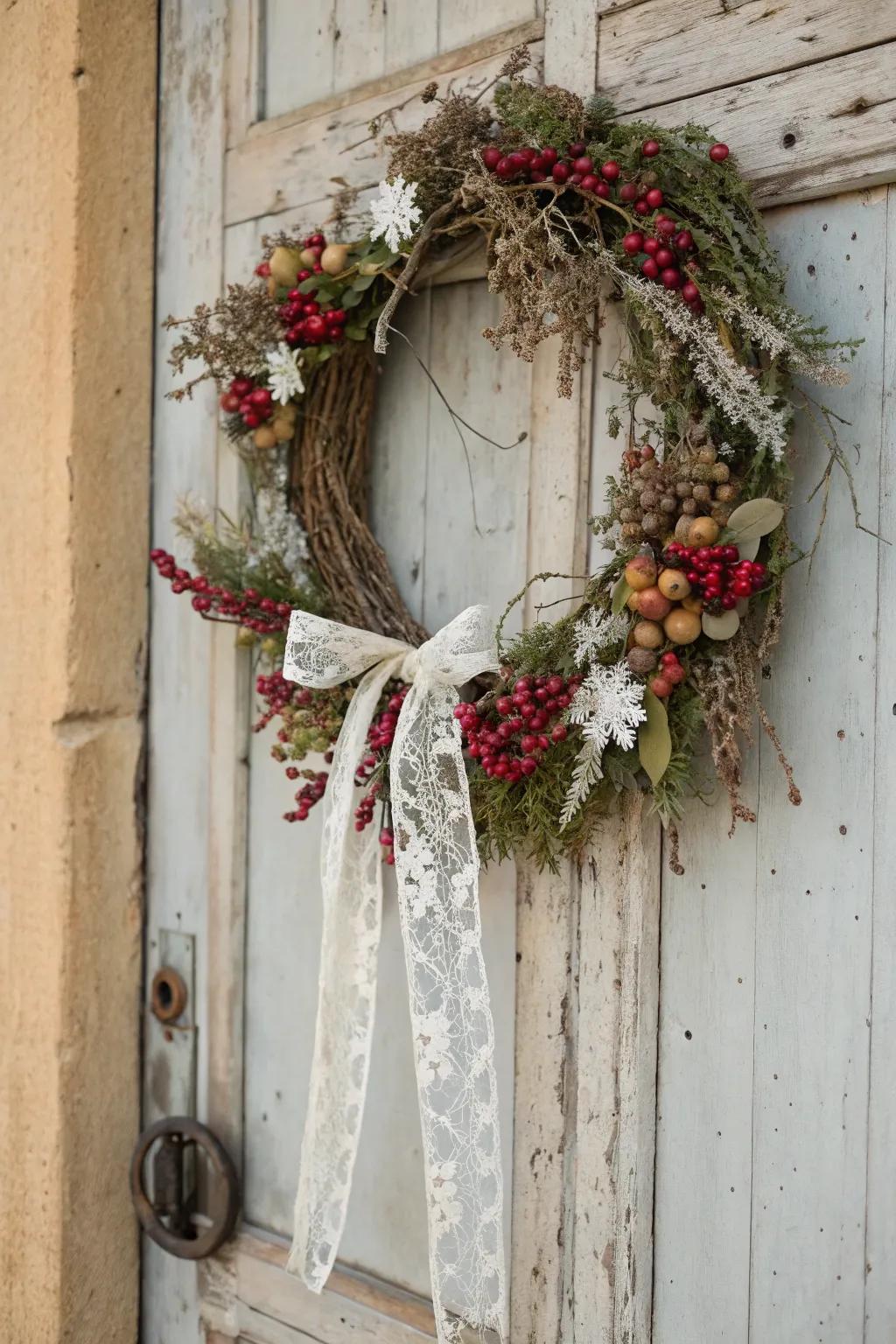 A wreath whispering stories of Christmases from bygone eras.