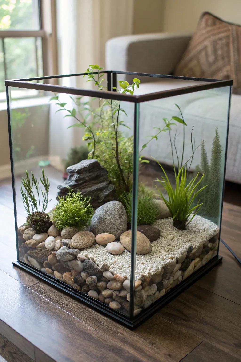 Design a peaceful Zen garden in your aquarium.