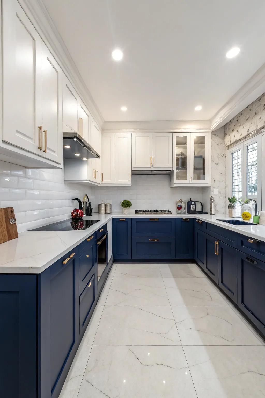 Color-blocking cabinets adds visual intrigue and a sense of depth to your kitchen.