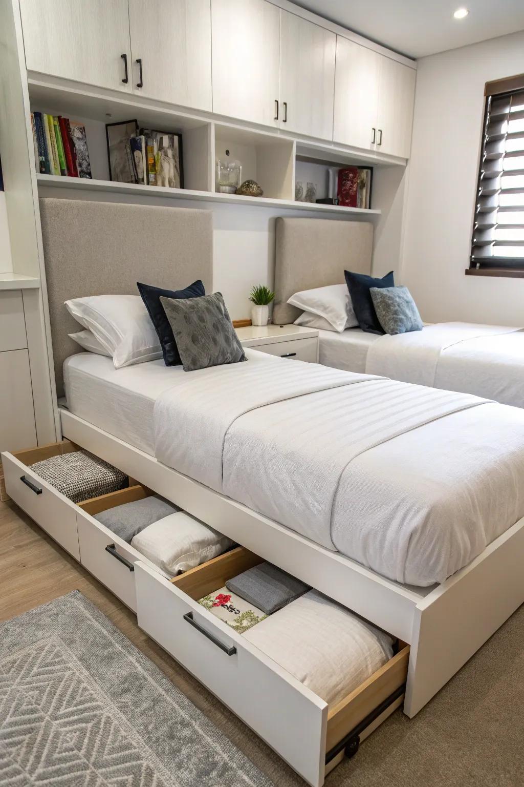 Built-in storage keeps clutter minimal.