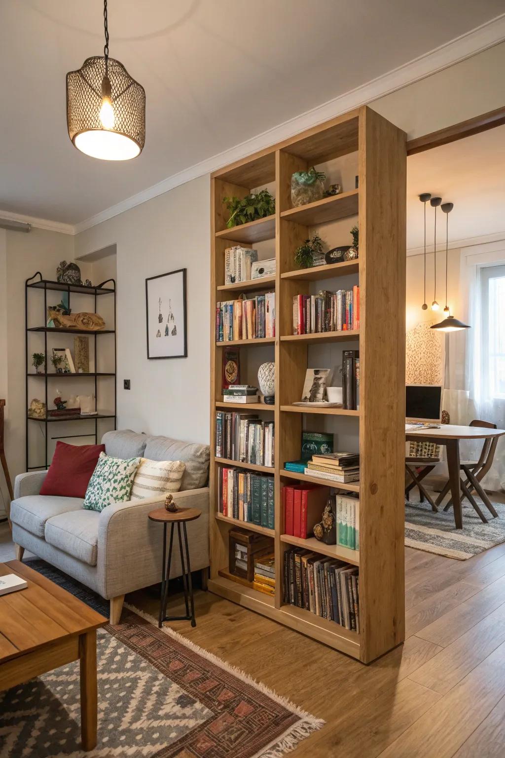 Furniture dividers create distinct areas while adding storage