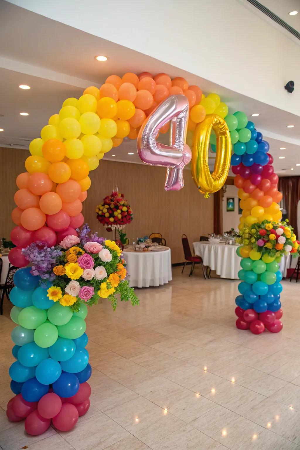 Celebrate your 40th with a colorful balloon art display.
