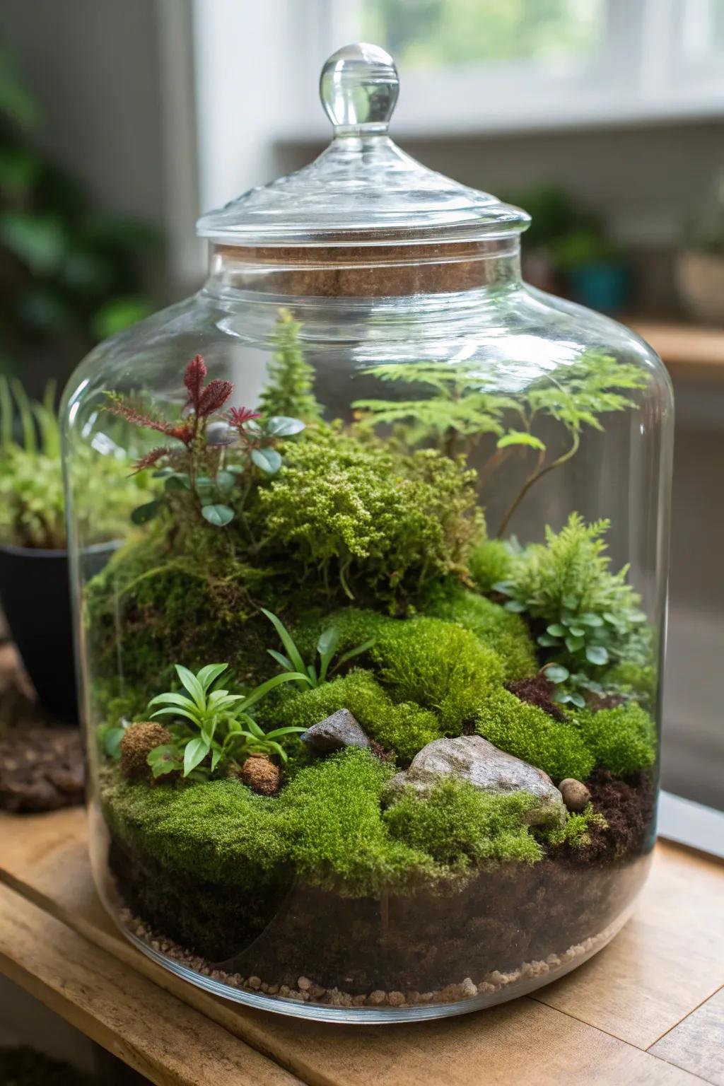 A simple yet enchanting moss dreamland nature display.