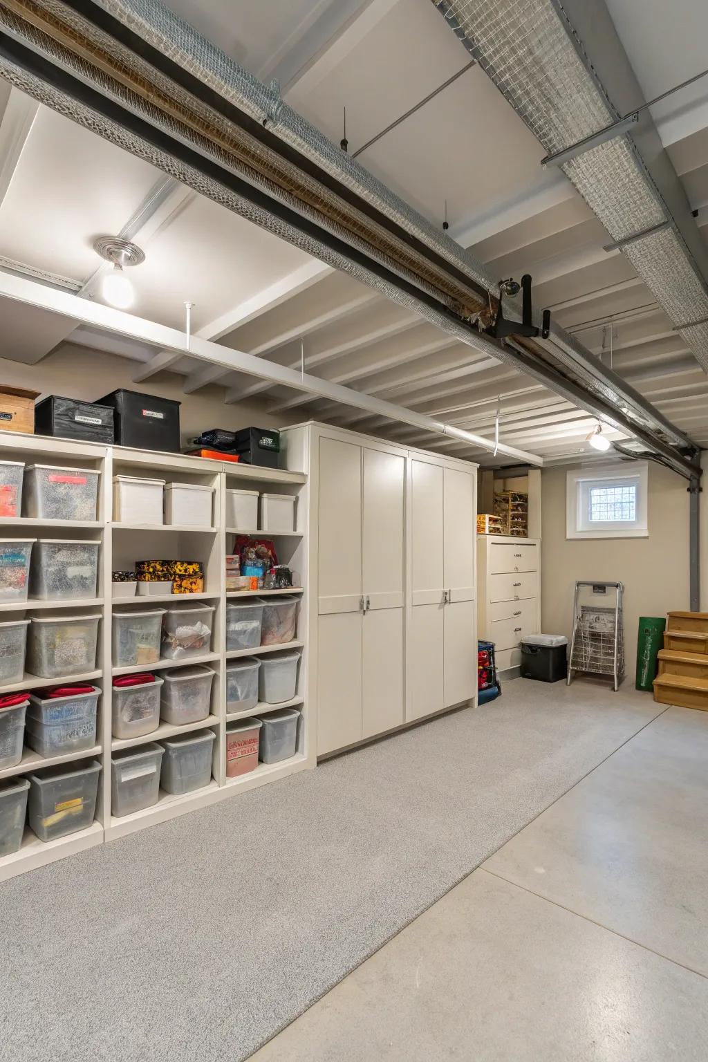 Integrated storage helps keep the space open and organized.