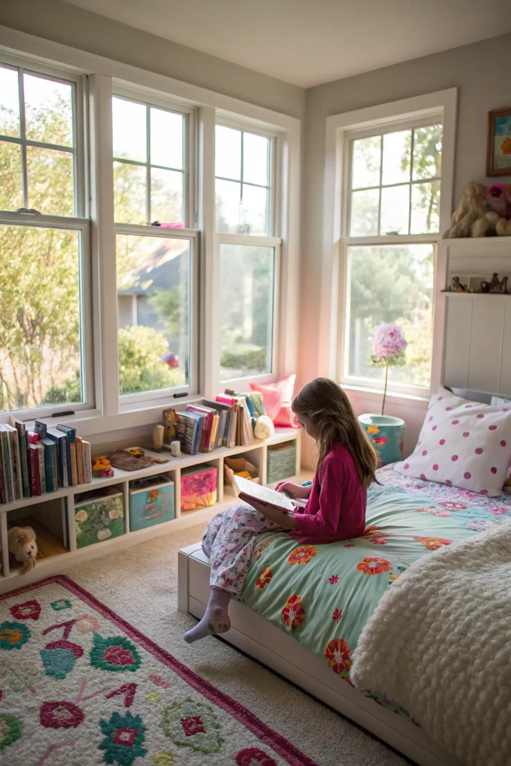 Natural light creates a bright and cheerful atmosphere.