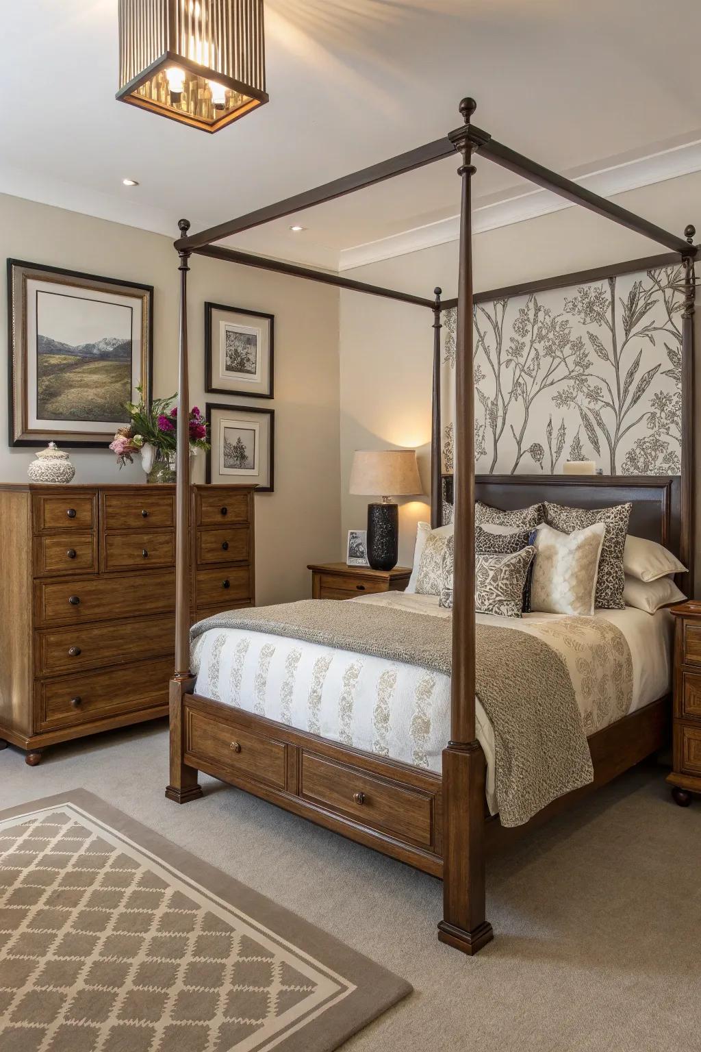 A harmonious fusion of traditional and contemporary designs fashions a balanced aesthetic.