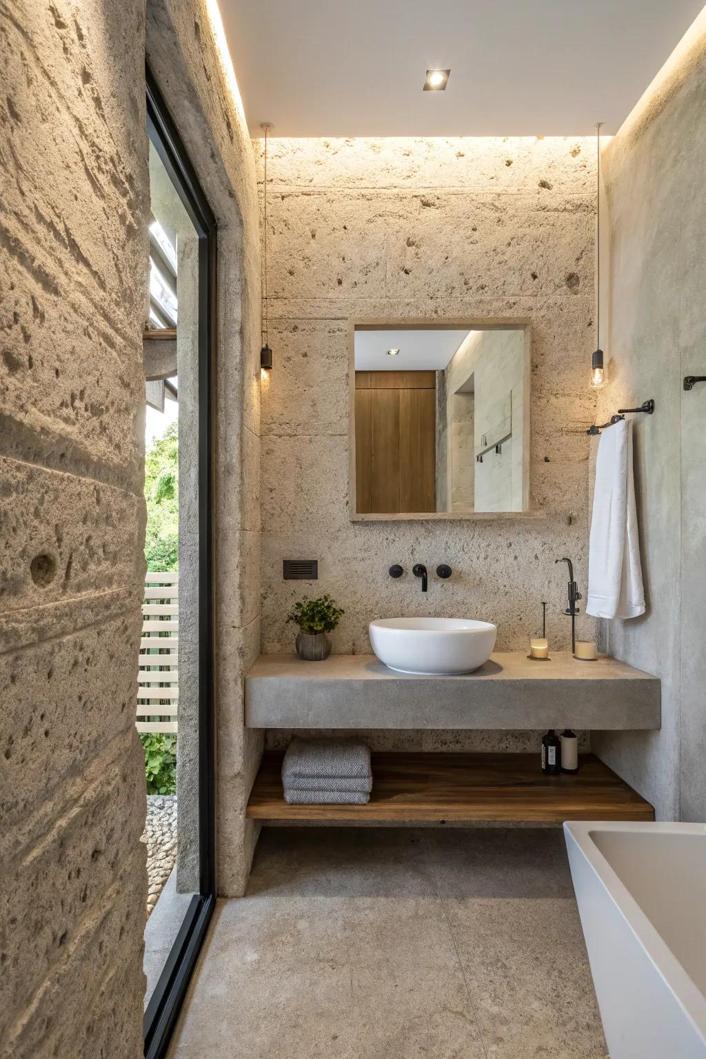 Uneven concrete incorporates a contemporary, industrial advantage.
