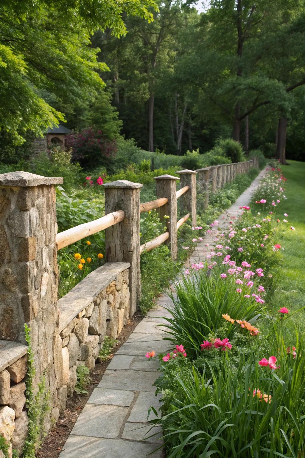 Stone and wood fences blend strength with natural beauty.