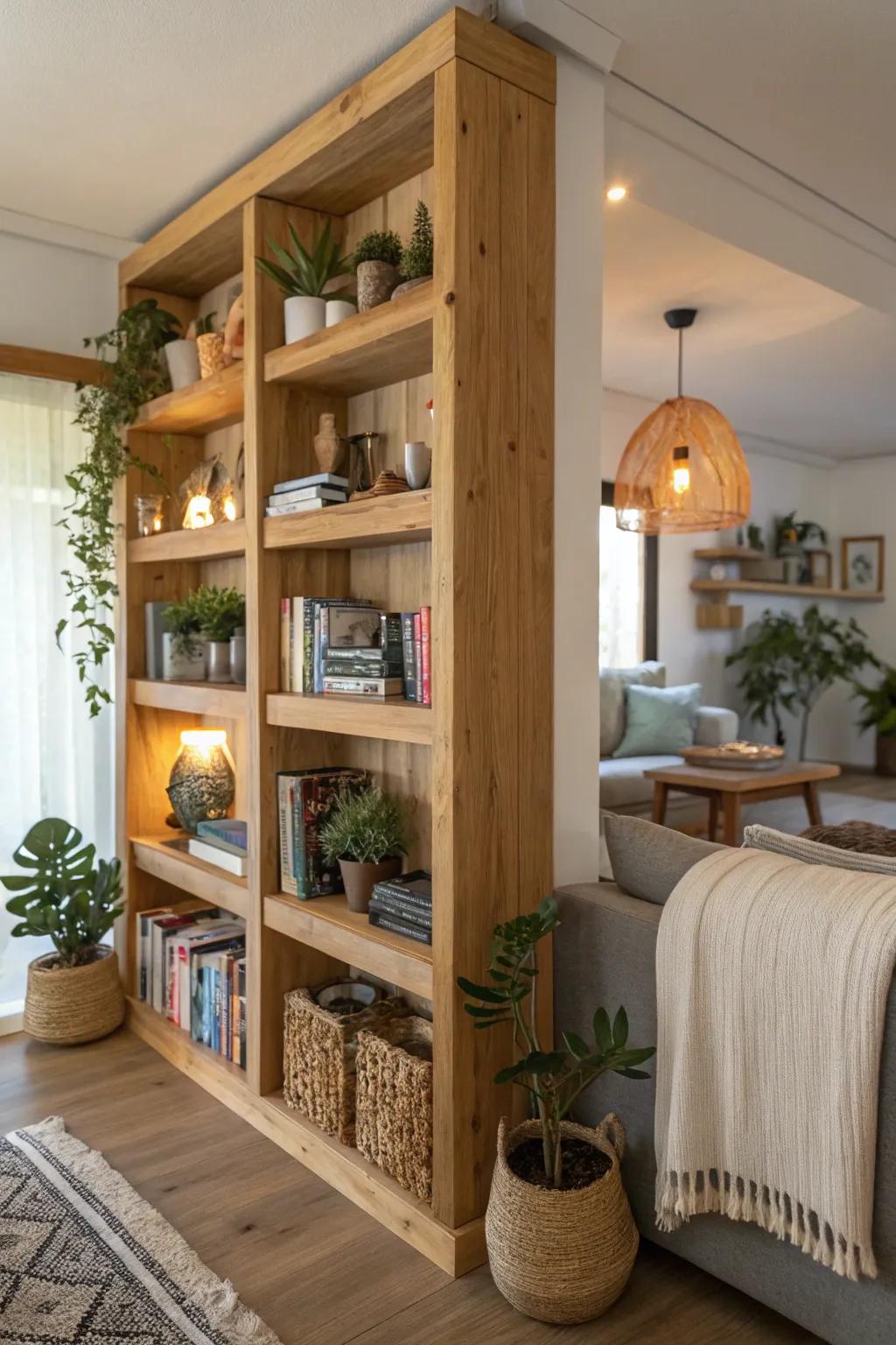 Natural wood racks contribute comfort and texture within your abode.