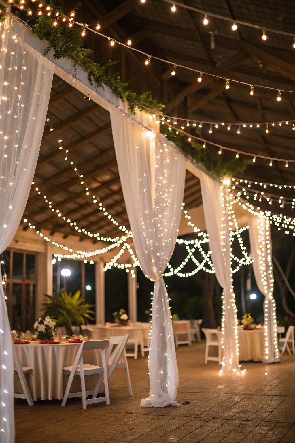 White fairy lights create a warm and inviting ambiance.