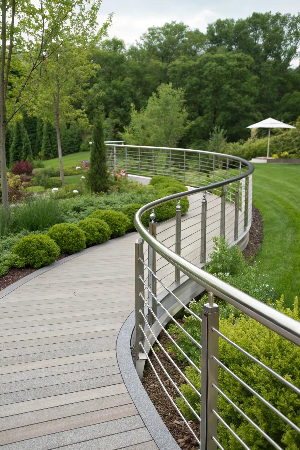 Arched aluminum borders contributing elegance to garden paths.