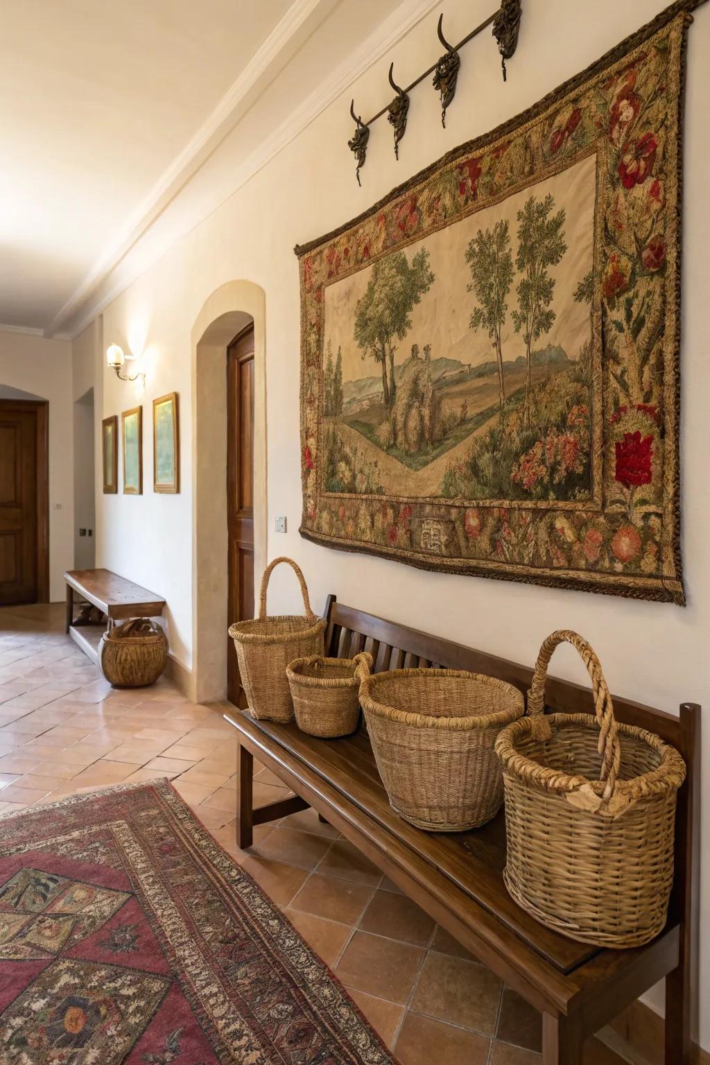 Surface variety with embroideries and baskets.