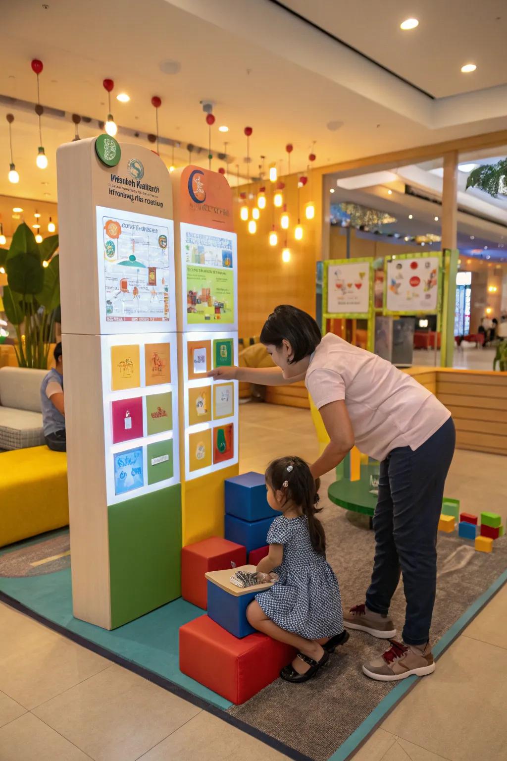 Guided play through engaging block exhibits.
