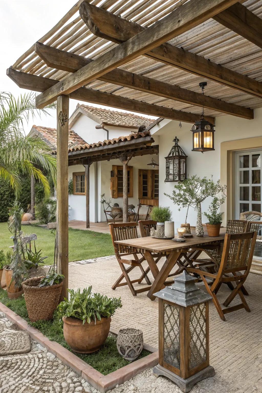 Construct a cozy retreat using a weathered timber covering.