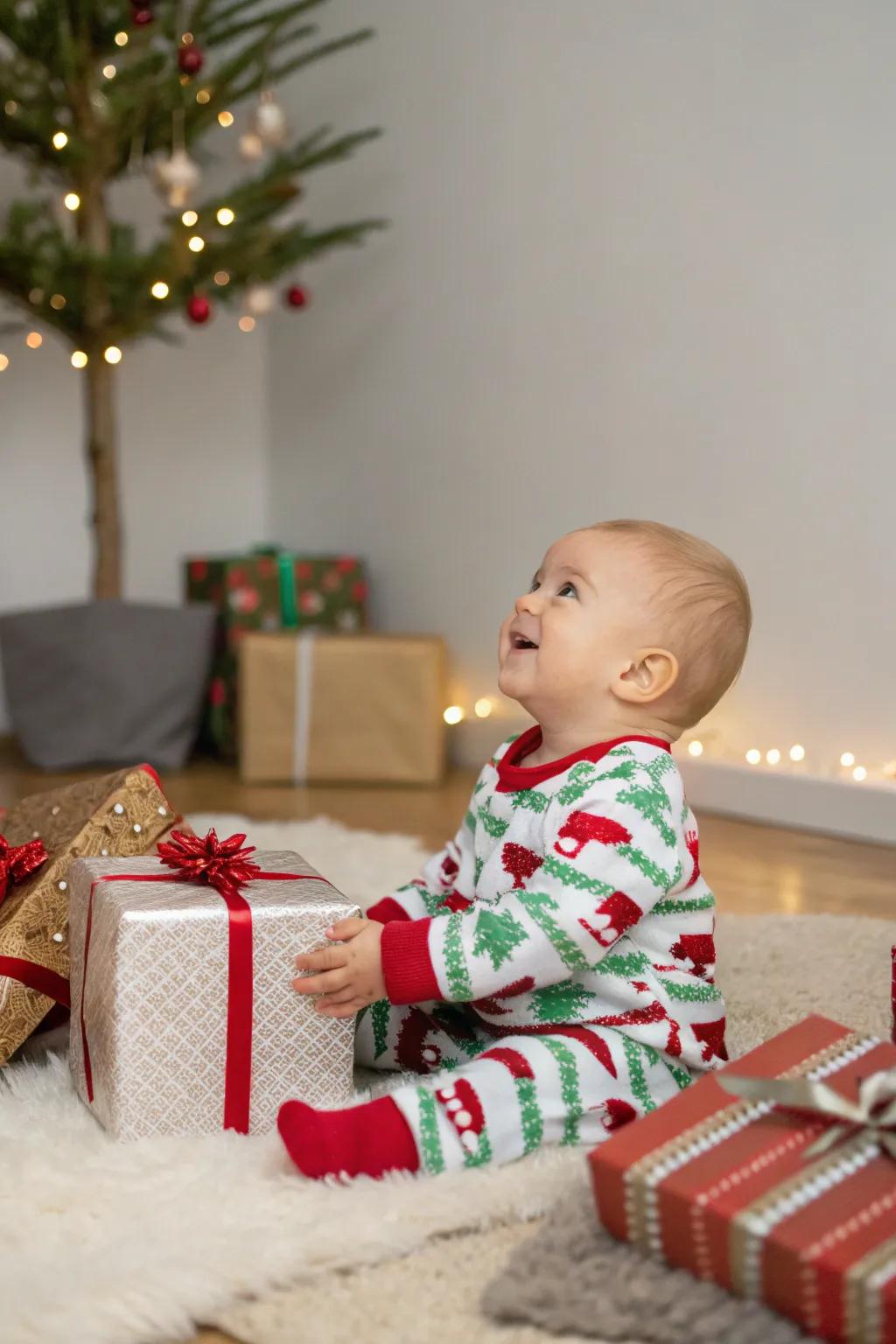 Festive pajama fun amidst a sea of presents.