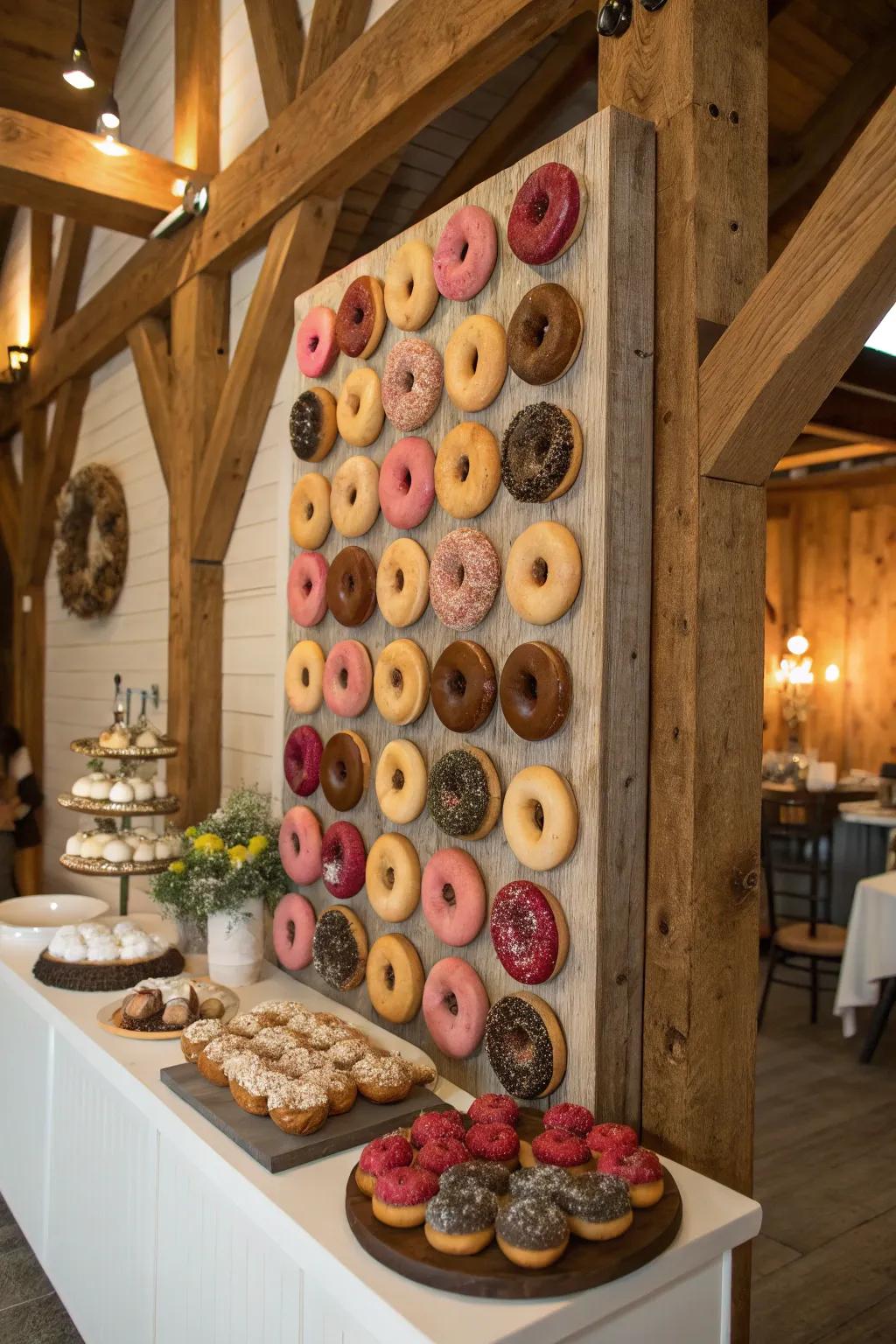 An inventive naturally styled ring-shaped cake arrangement.