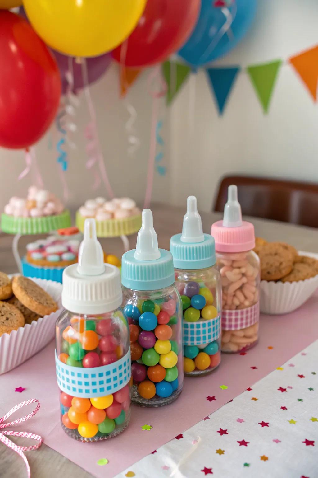Baby bottles are adorable for packing small treats.