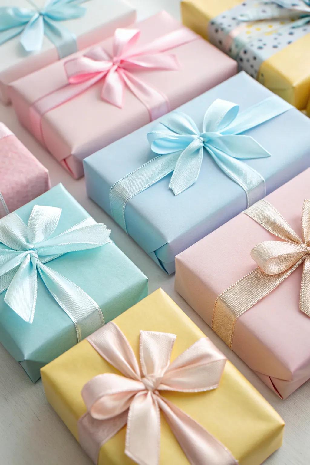 Matching-tone gifts, harmoniously arranged for a beautiful presentation.