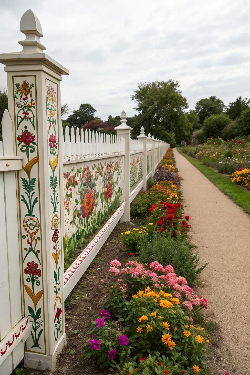 Botanical borders lend a structured elegance to fence designs.