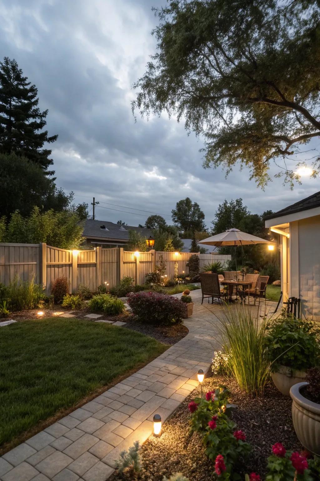 Combining light sources incorporates depth and intrigue to your backyard’s ambiance.