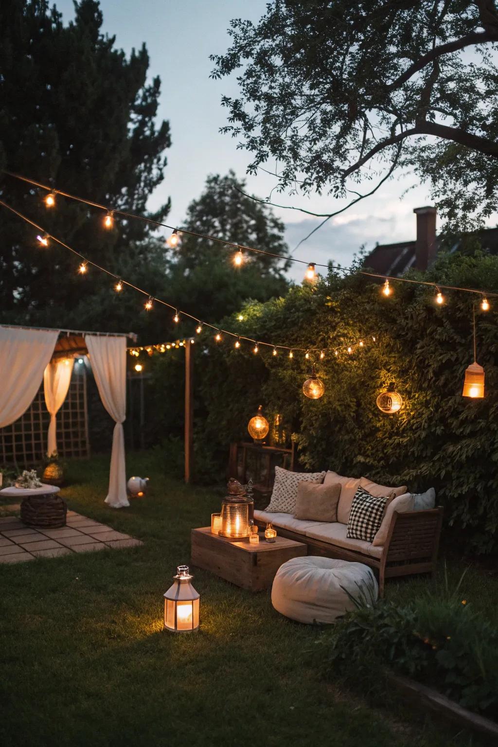 Lighting transforms your backyard for evening enjoyment.