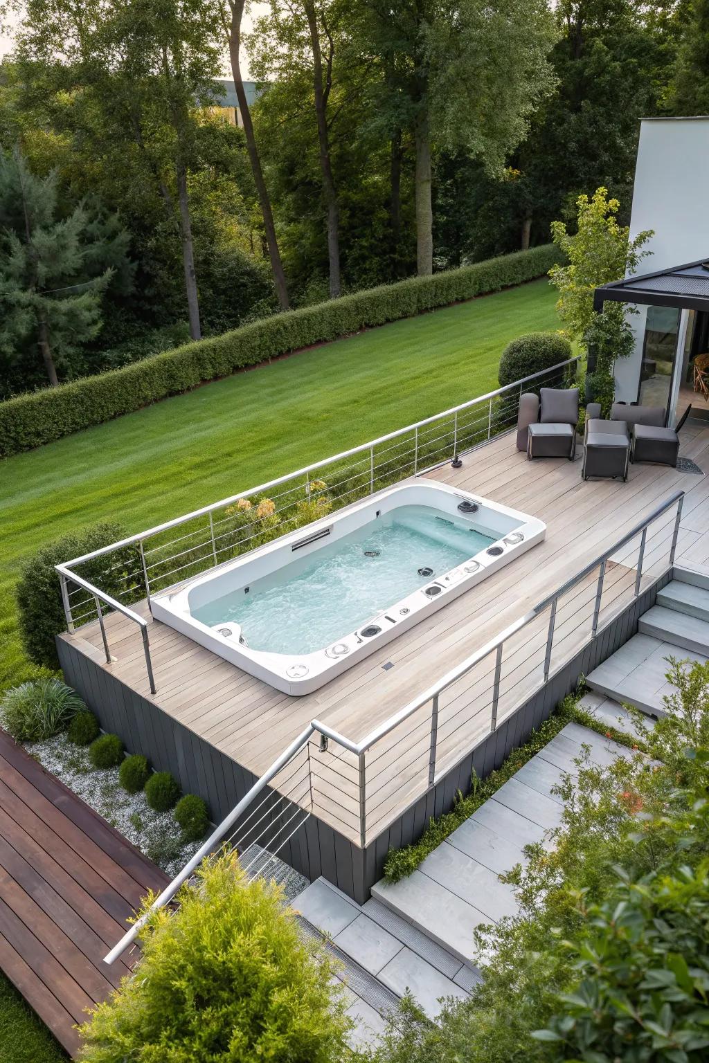 Recessed decks deliver a stylish, integrated appearance for your swim spa.
