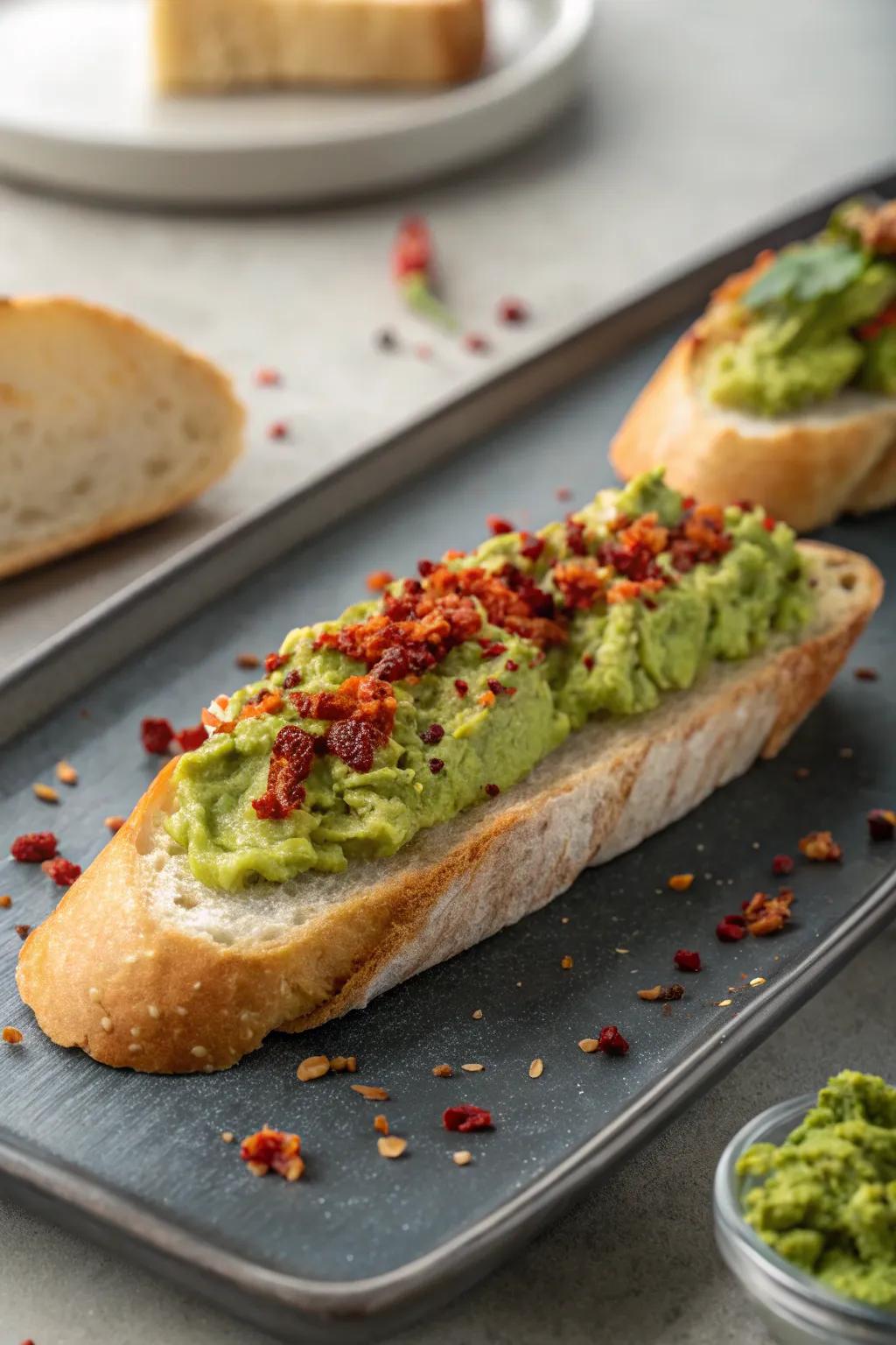 Avocado mash with a spicy kick, perfect for a vibrant appetizer.