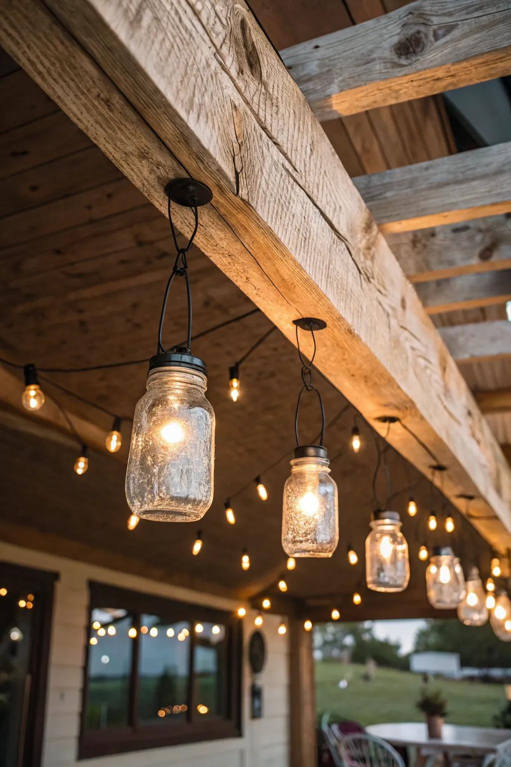 Vintage-inspired light fixtures made from ball jars.