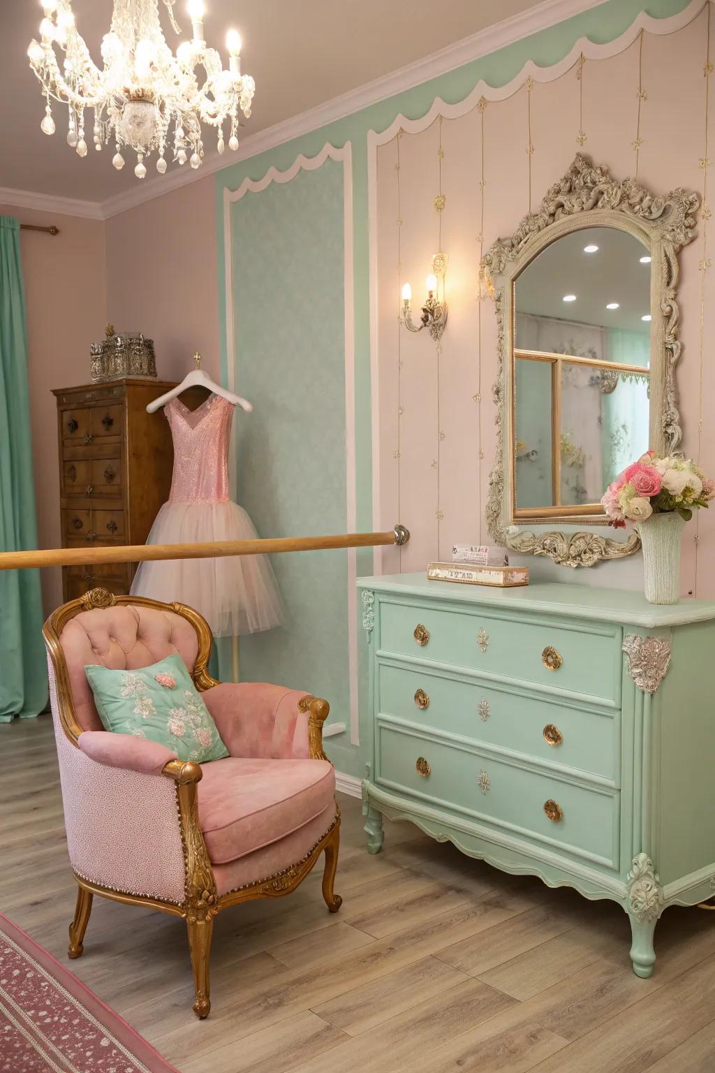 Vintage furniture contributes an ageless elegance to the design.