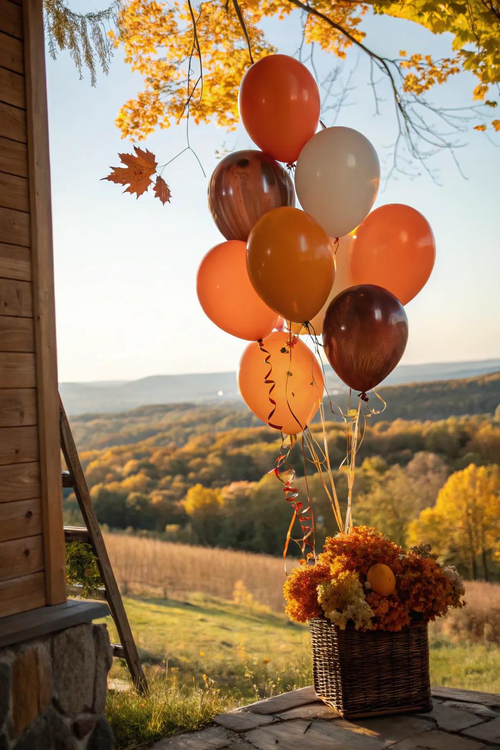 A seasonal balloon arrangement that wonderfully complements autumn decor.
