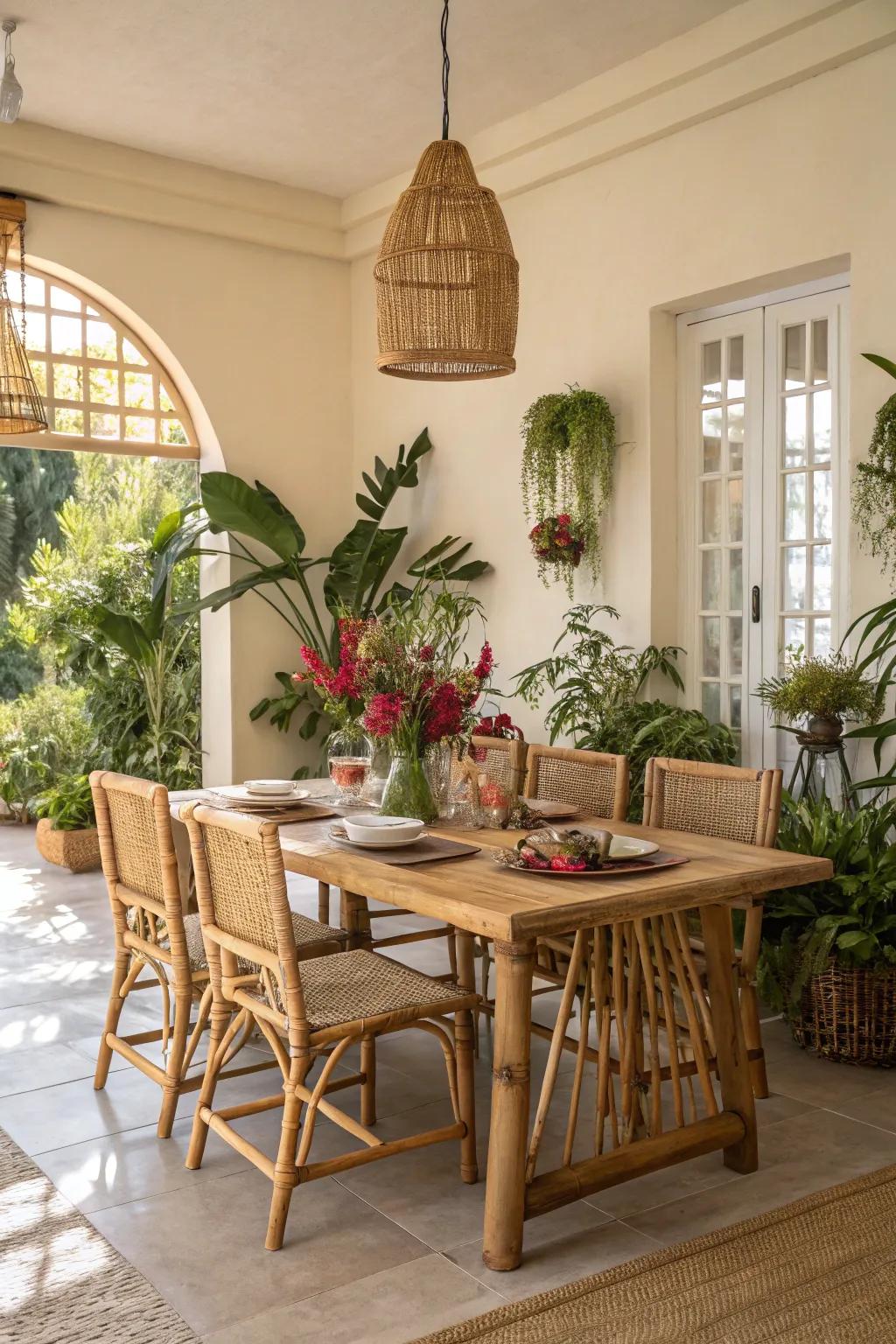 A bamboo supper set enhancing a bright dining room
