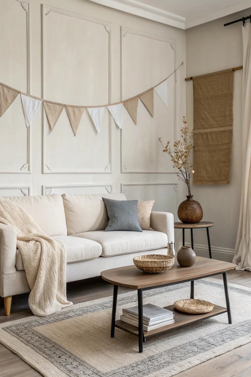 Minimalist banners create a serene, clutter-free setting.